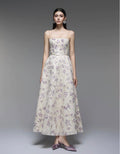 Vietnamese design floral print halter dress 2026 new arrival spring season heavy-weight lace embroidery jacquard long dress