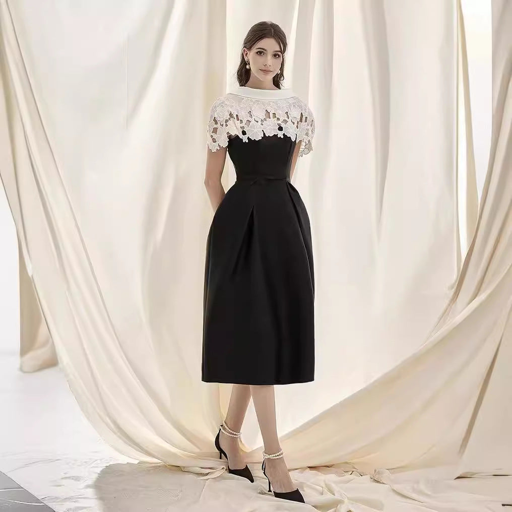 High Quality Elegant Women's Evening Dresses Long Design with Lace Maxi Length Party Style Solid Pattern Woven