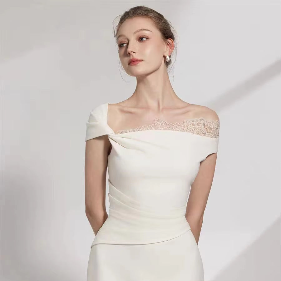 Women's Elegant A-Line Moonlight Evening Dress High Quality Pure Beauty Ladies Dress Lace Empire Party Floor-Length