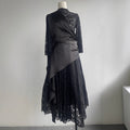 Designer's Solid Woven Digital Printing Plain Dyed Slim Fit Flowing Lace-trimmed Maxi Dress Pleats Formal Party Style for Women