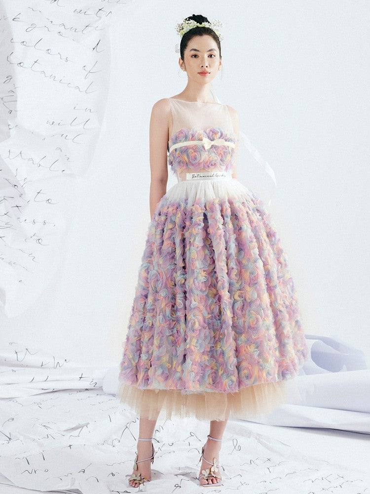 New Fashion High Quality Lace Off-the-shoulder Evening Dresses Women 3D Flowers Sexy pink Dress
