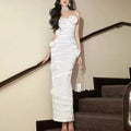 Elegant Women's Party Dress Sexy Strapless Lace Long Design with High Quality Digital Printing Woven Print