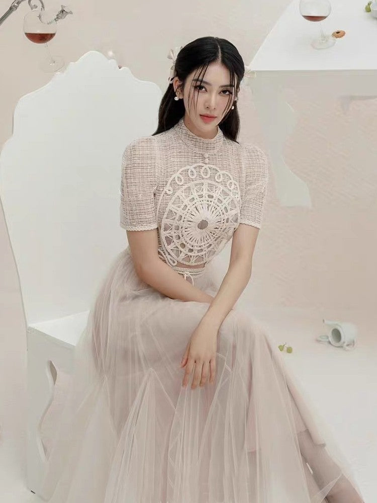 Women's Clothing 2026 Summer New Lace Embroidery Gauze Dress