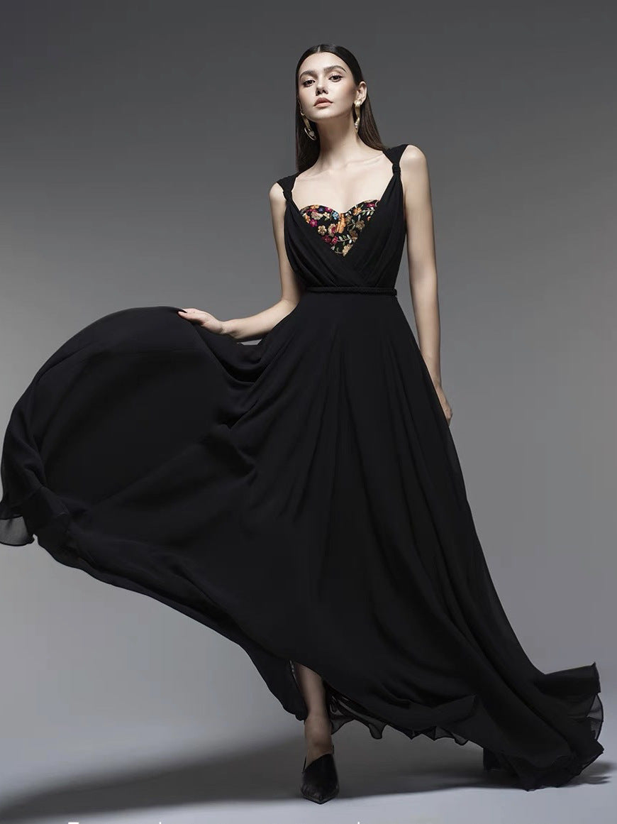 Spring Summer New Camisole Dress Vietnam Niche Collection Heart-Shaped Lace Splicing Neckline Big Skirt Woven Woven Pattern