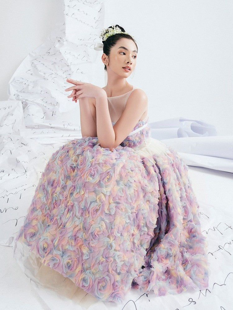 New Fashion High Quality Lace Off-the-shoulder Evening Dresses Women 3D Flowers Sexy pink Dress