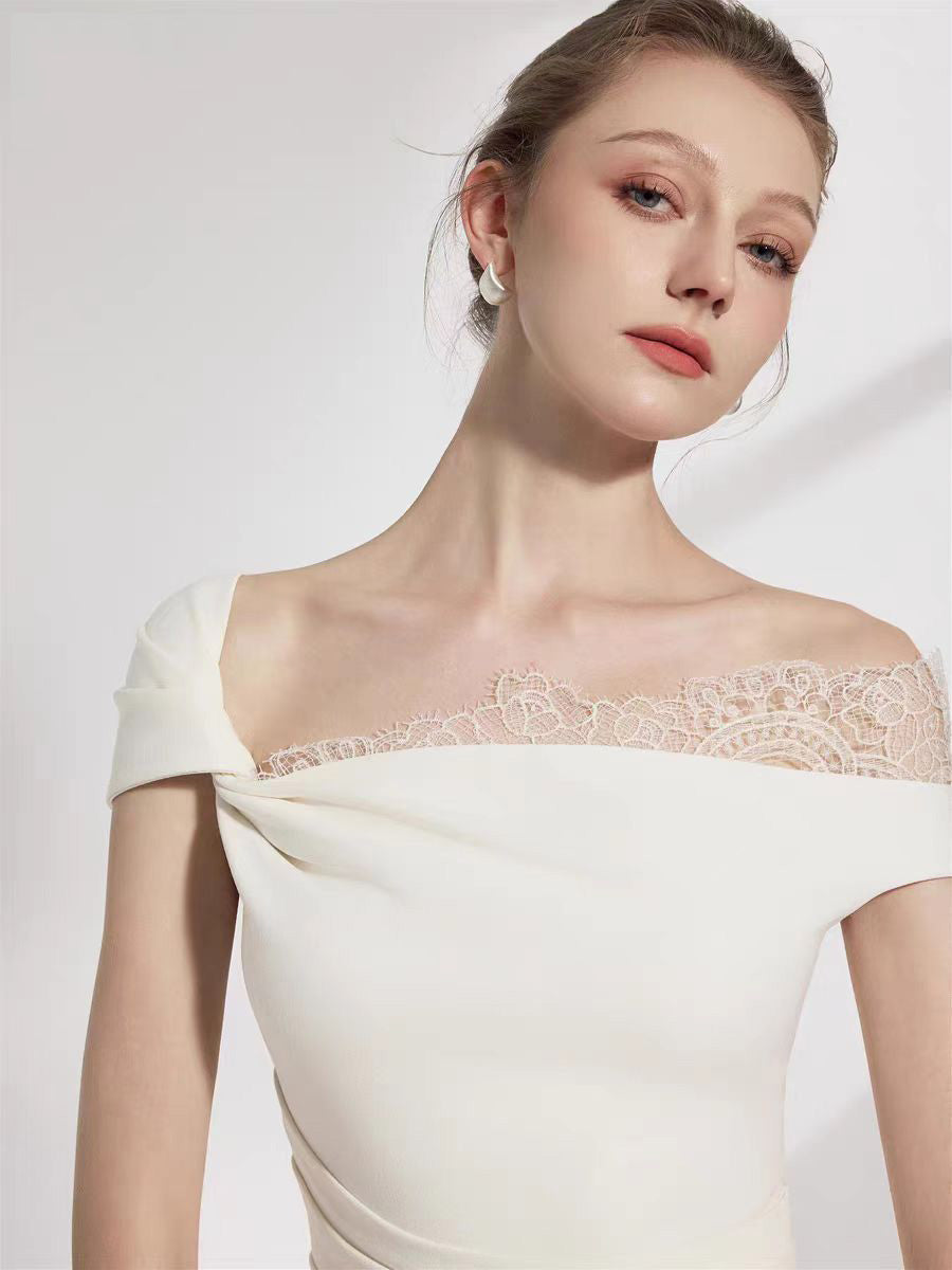 Women's Elegant A-Line Moonlight Evening Dress High Quality Pure Beauty Ladies Dress Lace Empire Party Floor-Length