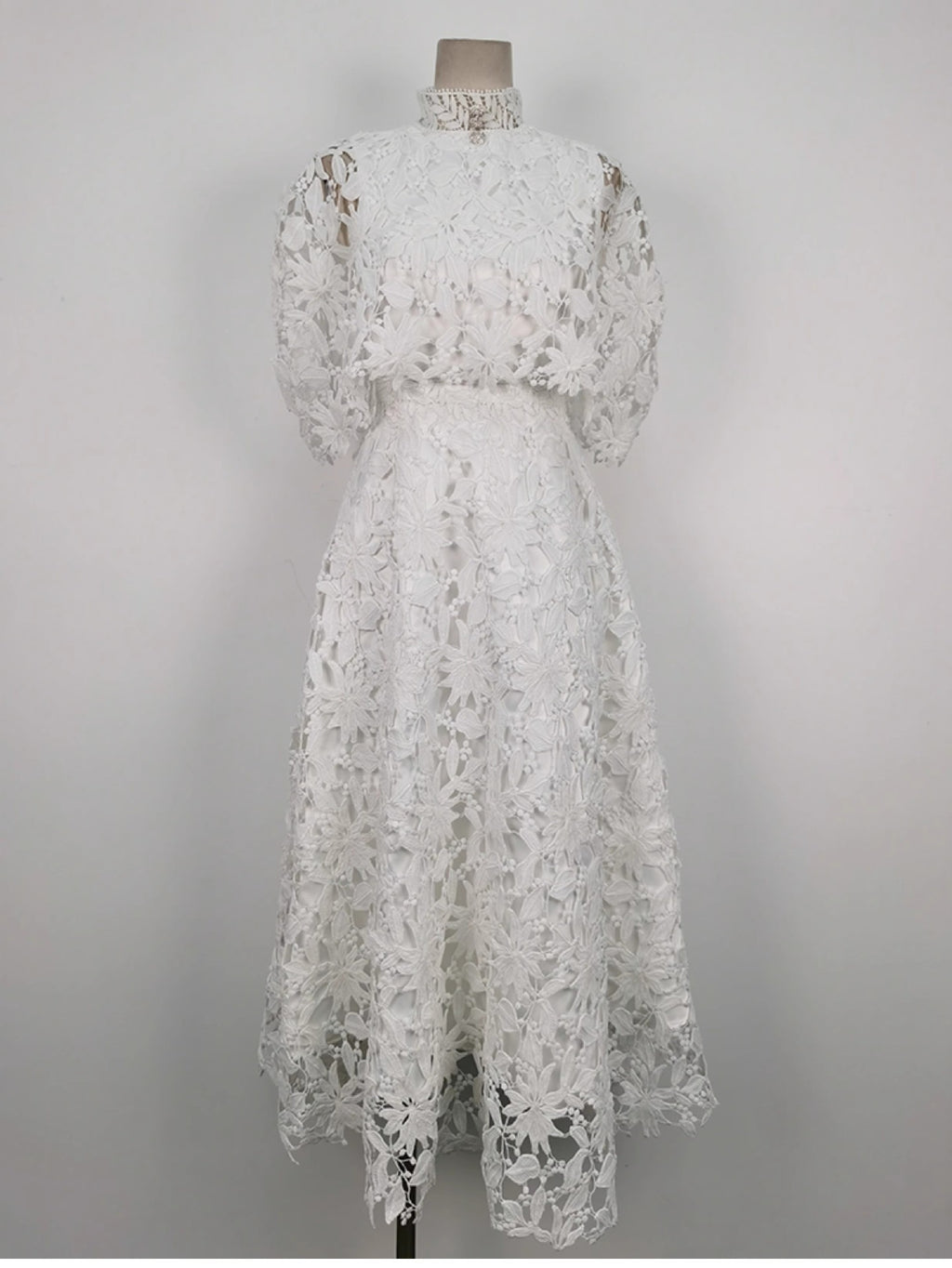 2026 High Quality Women's Casual Long Dress Floral Lace Design Cape Collar Natural Waistline Anti-Static Feature-Black White