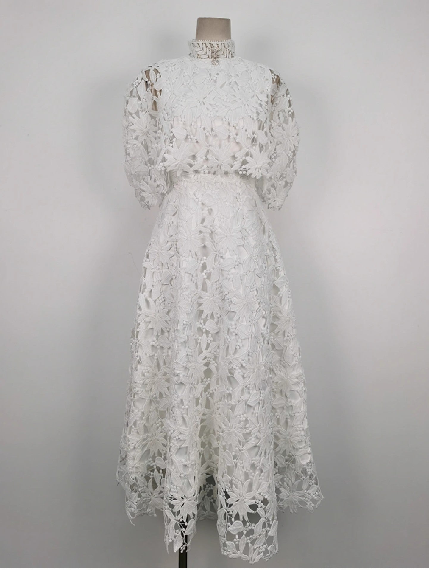 2026 High Quality Women's Casual Long Dress Floral Lace Design Cape Collar Natural Waistline Anti-Static Feature-Black White