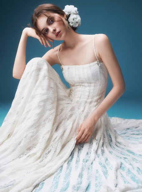 High Quality Luxury White Linen Evening Dress Elegant and Sexy Party Dress with Lace Digital Printing