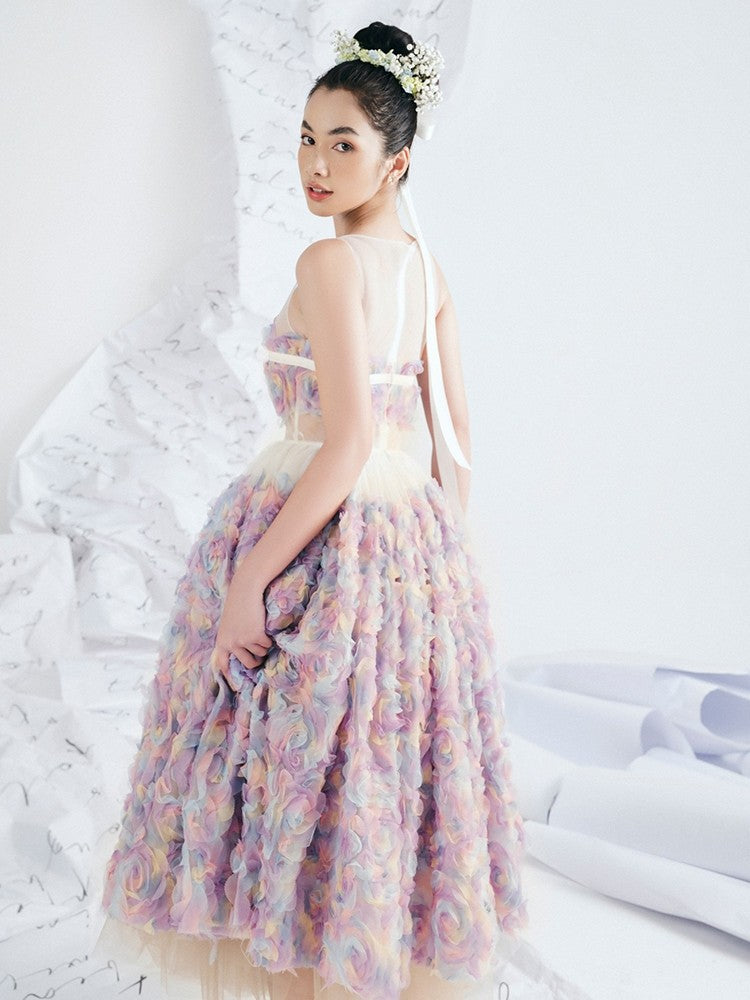 New Fashion High Quality Lace Off-the-shoulder Evening Dresses Women 3D Flowers Sexy pink Dress