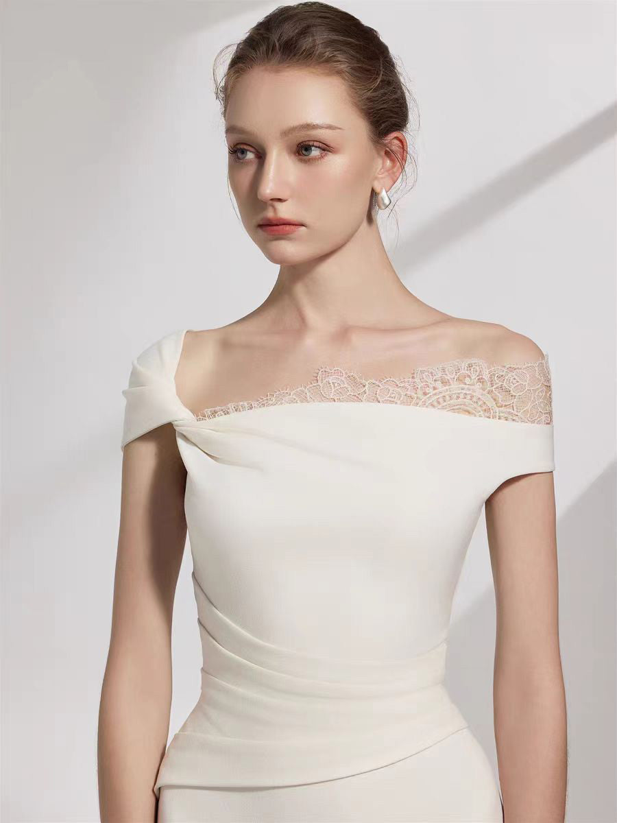 Women's Elegant A-Line Moonlight Evening Dress High Quality Pure Beauty Ladies Dress Lace Empire Party Floor-Length