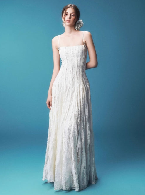 High Quality Luxury White Linen Evening Dress Elegant and Sexy Party Dress with Lace Digital Printing