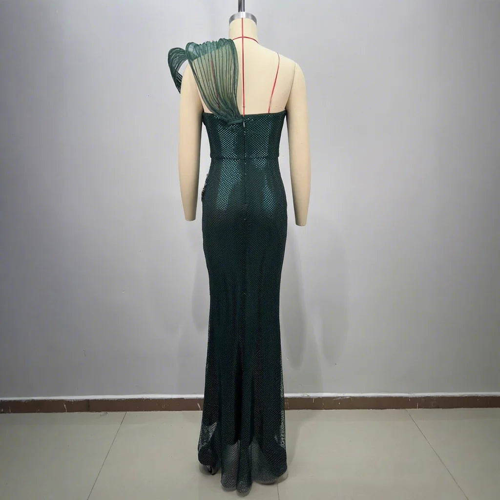 Elegant Tube Top One-shoulder Evening Dress Heavy Diamond-encrusted Figure-hugging Sleeveless Party Dress