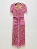 High Quality Women's Elegant Party Dress Long Design with Lace and Button Solid Evening Dress Digital Printing