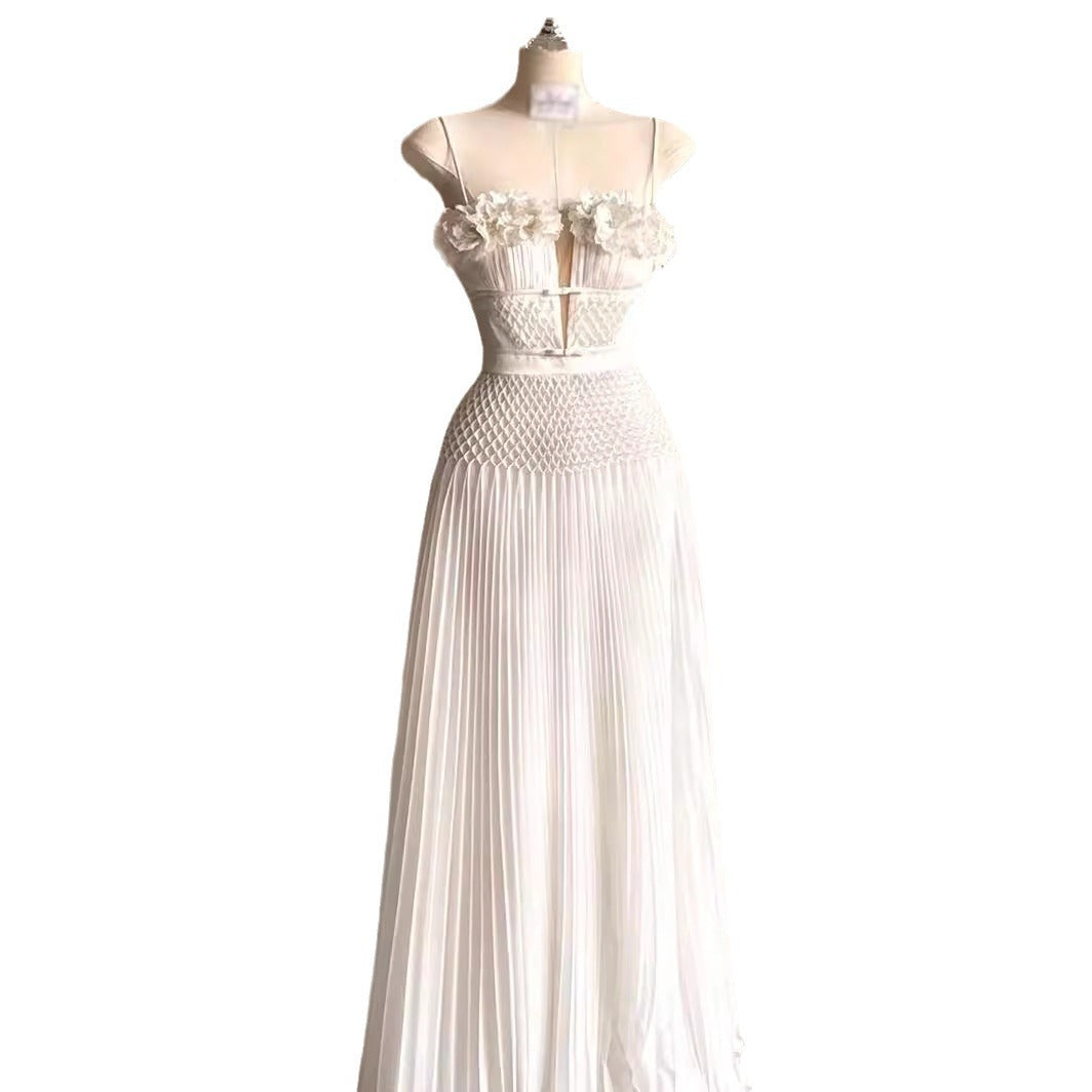 Sweetheart Backless A-Line Sleeveless Pleated Chiffon Lace Ruched Sexy Wedding Dress