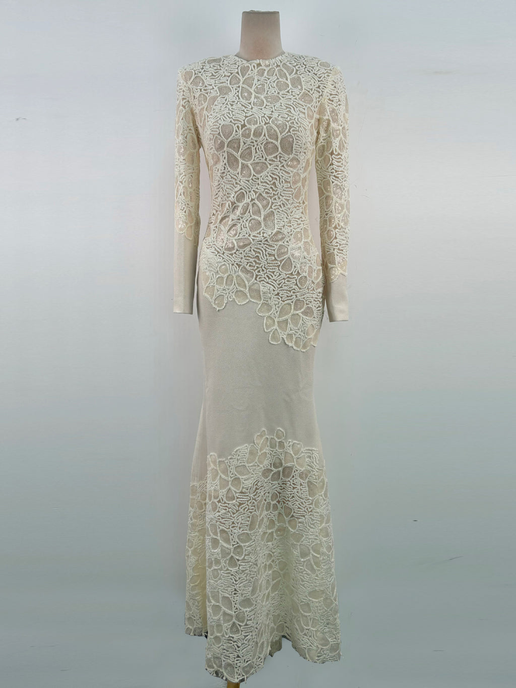 High Quality Vintage Elegant Women's Evening Party Dress Long Sleeve Natural Waist Slim Pleated Design Floor-Length Lace Solid