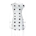 2026 Black White Polka Dot Tank Mini Dress Women Drawstring Ruched Bodycon Party Robe