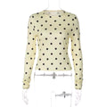 2026 Fall Polka Dot Print Long Sleeve T-Shirt Women Slim Fit O-Neck Base Robe
