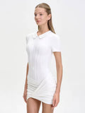 2026 Autumn Women's Zip Up Polo Mini Dress Boned Corset Waist Slim Bodycon Party Robe