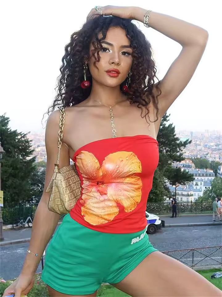 2026 Sexy Strapless Flower Printed Crop Top Women Sleeveless Floral Tube Top Robe