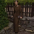 Women's Elegant Long Sleeve Maxi Dress Slim Fit Irregular Ribbon Detail Ruched High Waist Fall Fashion A-Line Long Dress