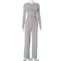 2026 Autumn Basic Wide Leg Pant Set Women Solid Crew Neck Long Sleeve Top Loose Robe