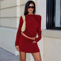 2026 Sexy One-Shoulder Neck Skirt Set Women Long Sleeve Slim Fit Mini Skirt Robe
