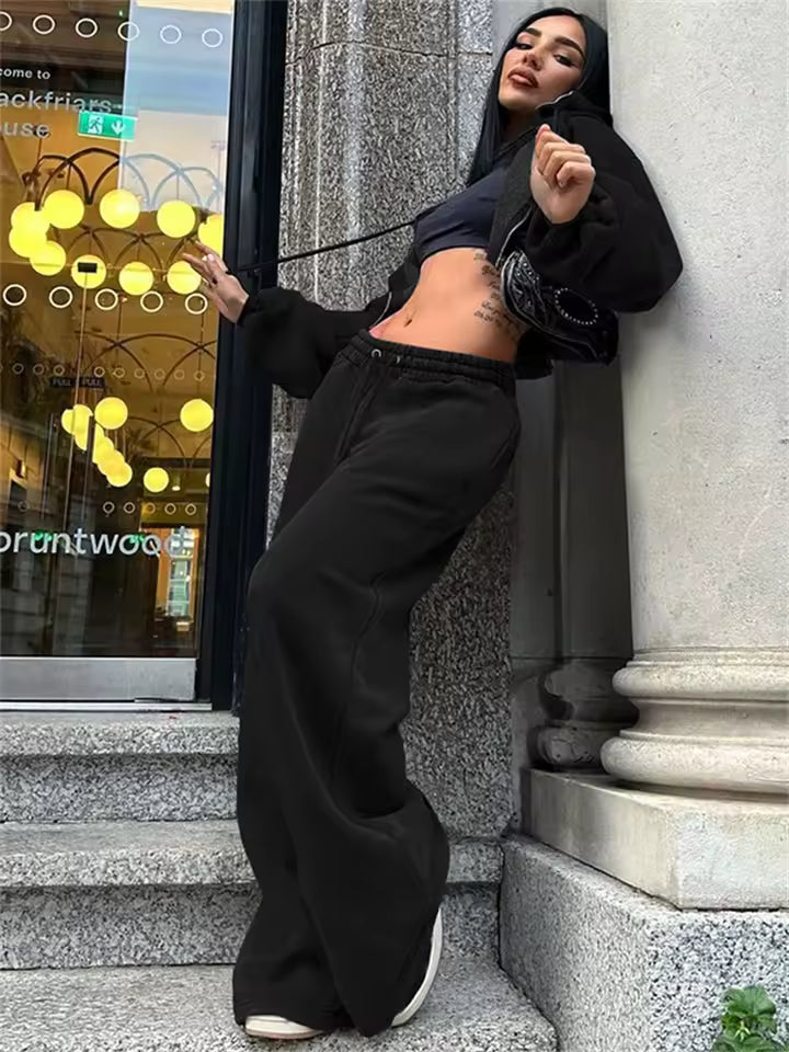 2026 Autumn Hoodie Flare Pants 2 Piece Set Women Zipper Hooded Slim Robe