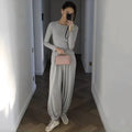 2026 Fall Women's Two Piece Set O-Neck Long Sleeve Top Cuffed Jogger Pants Sweatshirt Robe