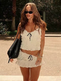 2026 Sexy Chiffon Skirt Set Women V-Neck Ruched Cami Top Backless Mini Skirts Robe