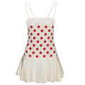 2026 Sexy Satin Polka Dot Mini Dress Women Lace Trim Backless Spaghetti Strap Slip Dress