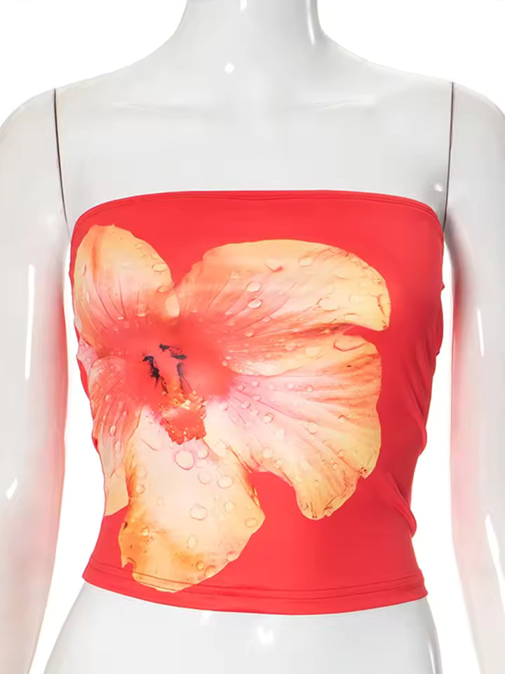 2026 Sexy Strapless Flower Printed Crop Top Women Sleeveless Floral Tube Top Robe