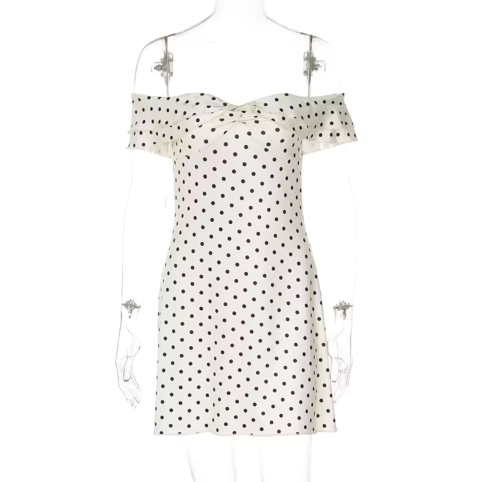 2026 Summer Polka Dot Tube Top Mini Dress Women Sexy Off Shoulder A-Line Short Robe