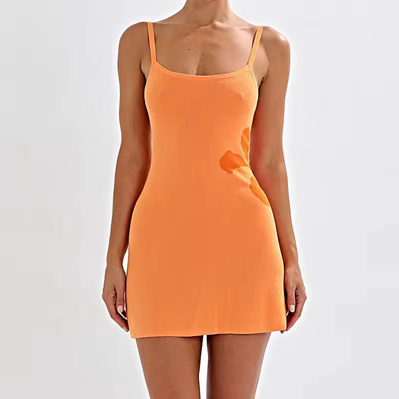 2026 Women's 3D Floral Applique Knit Mini Dress Sexy Slim Spaghetti Strap A-Line Sundresses
