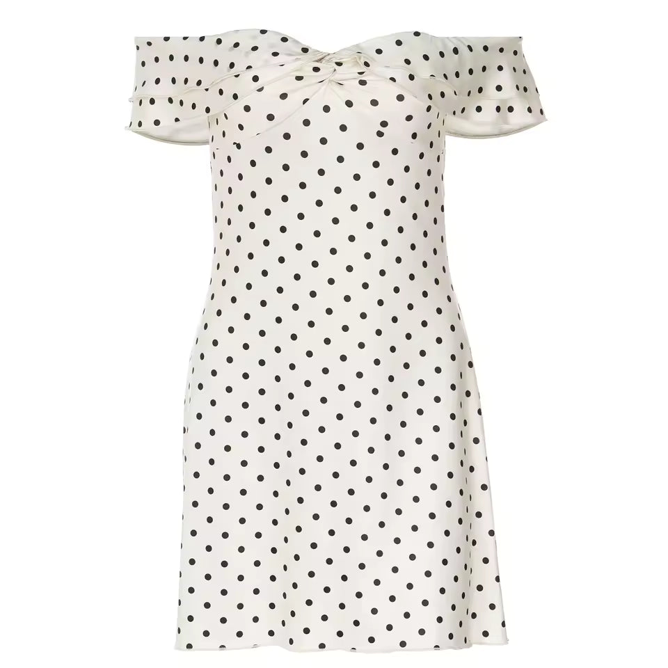 2026 Summer Polka Dot Tube Top Mini Dress Women Sexy Off Shoulder A-Line Short Robe