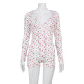 Sexy Floral Hollow Out Romper Elegant Lace Long Sleeve Playsuit 2026 Summer Beach Party Spicy Girl Skinny Floral Bodysuit Shorts