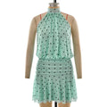 2026 Sexy Polka Dot Halter Mini Dress Women Backless Tie Ruched Waist Robe